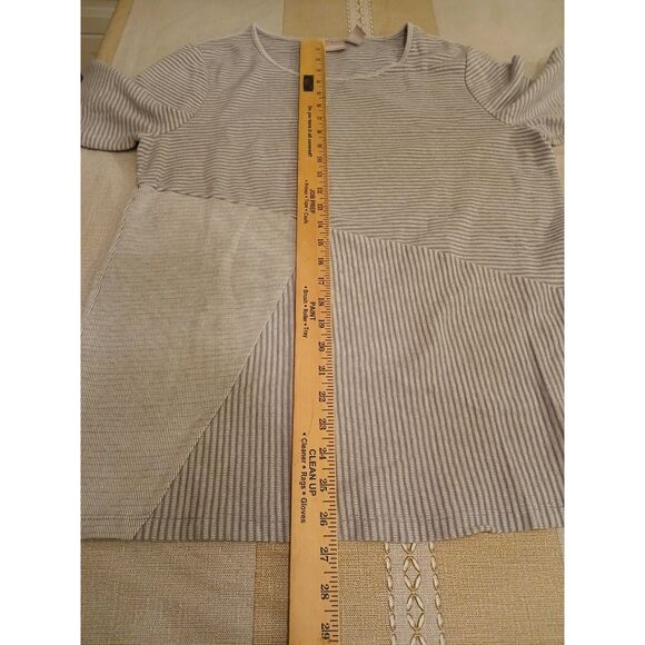 Chico's Women's LARGE Cotton Blend Gray Striped Light Sweater Top - Picture 12 of 12